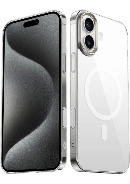 Apple iPhone 16 Plus Kılıf Magsafe Şarj Özellikli Şeffaf Cam Arka Yüzey Redclick G-Glass Kapak