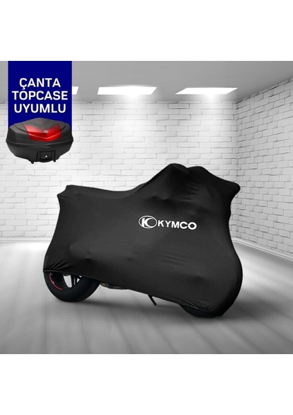 Ultra Shop Kymco Xciting 250İ Motosiklet Branda Topcase Çanta Uyum Logolu Kumaş Penye Siyah Motor Branda