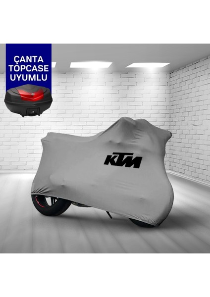 Ultra Shop Ktm 125 Sx Motosiklet Branda Topcase Çanta Uyum Logolu Kumaş Penye Gri Motor Branda