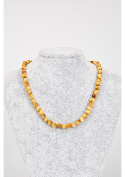 Sarı Kaplan Gözü Doğal Taş 8 mm Dizi Kolye