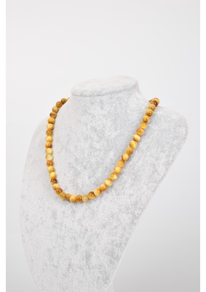 Sarı Kaplan Gözü Doğal Taş 8 mm Dizi Kolye modelleri