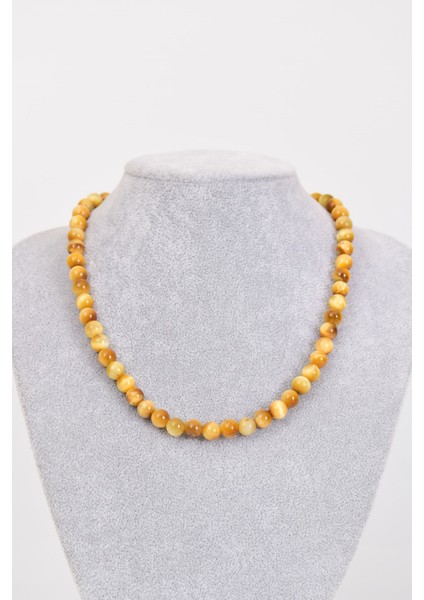 Sarı Kaplan Gözü Doğal Taş 8 mm Dizi Kolye fırsatları