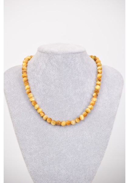 Sarı Kaplan Gözü Doğal Taş 8 mm Dizi Kolye indirimleri