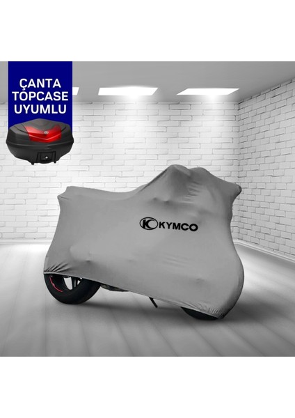 Ultra Shop Kymco Xciting 250İ Motosiklet Branda Topcase Çanta Uyum Logolu Kumaş Penye Gri Motor Branda