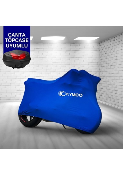 Ultra Shop Kymco Xciting 500İ R Motosiklet Branda Topcase Çanta Uyum Logolu Kumaş Penye Mavi Motor Branda