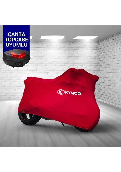 Ultra Shop Kymco Xciting 500 Motosiklet Branda Topcase Çanta Uyum Logolu Kumaş Penye Kırmızı Motor Branda