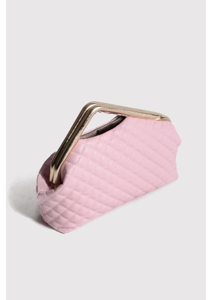 Pembe Kapitone Clutch Portföy Çanta