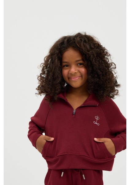 Kız Çocuk Basıc Fluffy Sweatshirt Bordo modelleri