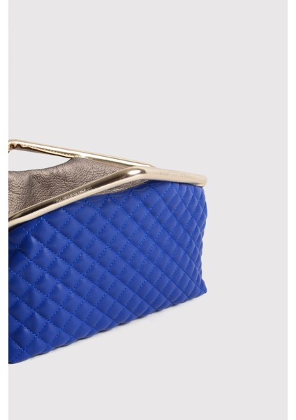 Mavi Kapitone Clutch Portföy Çanta