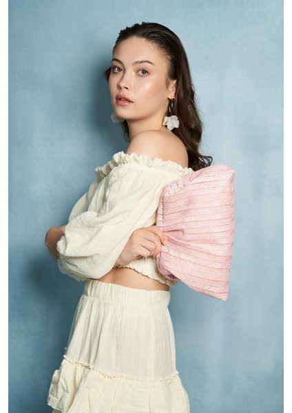 Pembe Hasır Portföy Clutch Çanta