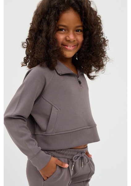 Kız Çocuk Basic Fluffy Crop Top Koyu Gri modelleri