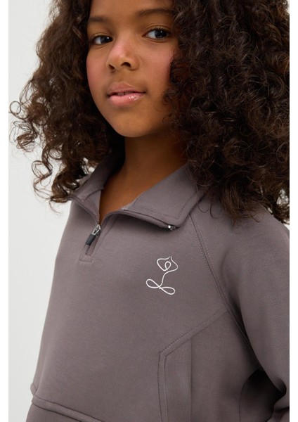 Kız Çocuk Basic Fluffy Crop Top Koyu Gri fırsatları