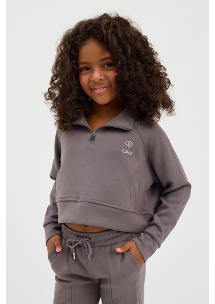 Kız Çocuk Basic Fluffy Crop Top Koyu Gri indirimleri