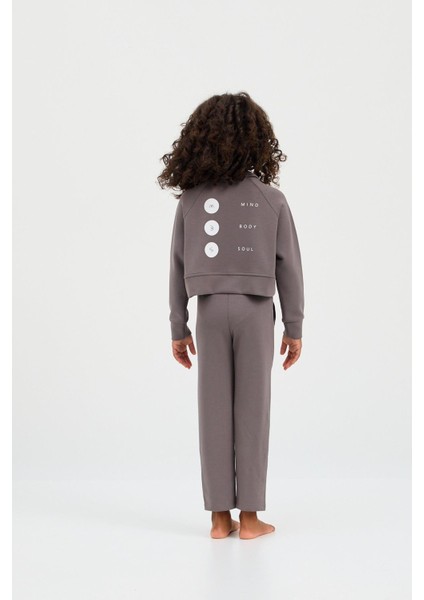 Kız Çocuk Basic Fluffy Crop Top Koyu Gri