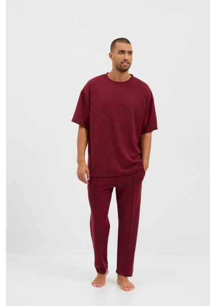 Erkek Basic Fluffy Modal Tshirt Bordo