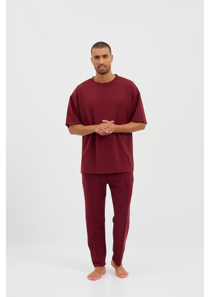 Erkek Basic Fluffy Modal Tshirt Bordo