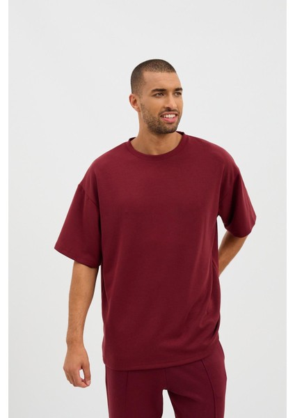 Erkek Basic Fluffy Modal Tshirt Bordo