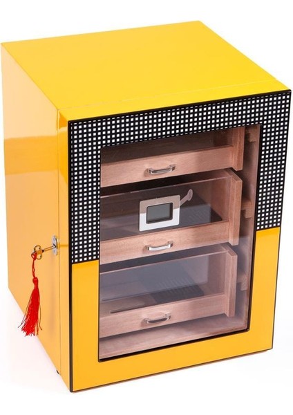 Premiumquality Sarı Cohiba Desenli 4 Çekmeceli Sedir Humidor Puro Kutusu fiyatları