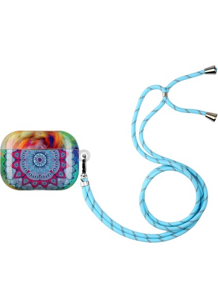 Apple Airpods için Pro Desen Baskı Imd Tpu Kutusu Anti Damla Kabuk Koruyucu İle Kordon Mandala Çiçek Kulaklık Kılıfı (Yurt Dışından)