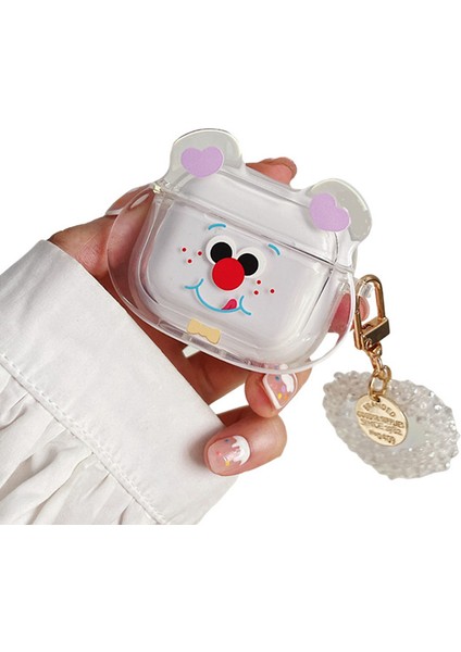 Apple Airpods için 3 Burun Ayı Kafası Desen Şeffaf Yumuşak Tpu Koruyucu İle Kalp Kolye Kulaklık Kılıfı (Yurt Dışından)