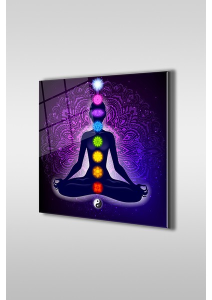 7 Çakra Meditasyon Dekoratif Kare Cam Tablo