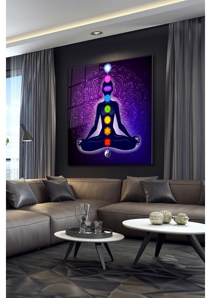 7 Çakra Meditasyon Dekoratif Kare Cam Tablo modelleri