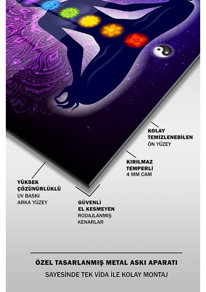 7 Çakra Meditasyon Dekoratif Kare Cam Tablo fırsatları