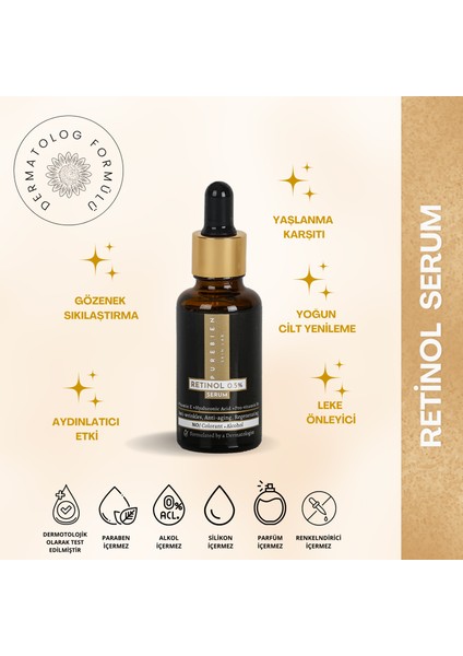 PUREBIEN SKIN LAB Retinol Serum %0.5  + Vitamin E +Hyaluronik Asit +Niasinamid B5