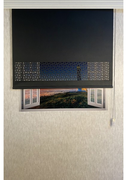 Siyah Karatma Lazer Kesim Modern Stor Güneşlik Perde fiyatları