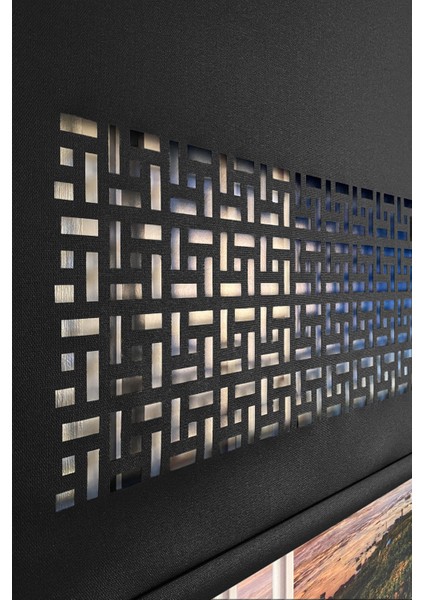 Siyah Karatma Lazer Kesim Modern Stor Güneşlik Perde modelleri