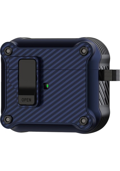 Apple Airpods 3 için Karbon Fiber Doku Manyetik Otomatik Kilit Tpu Safir Kulaklık Kılıfı (Yurt Dışından)