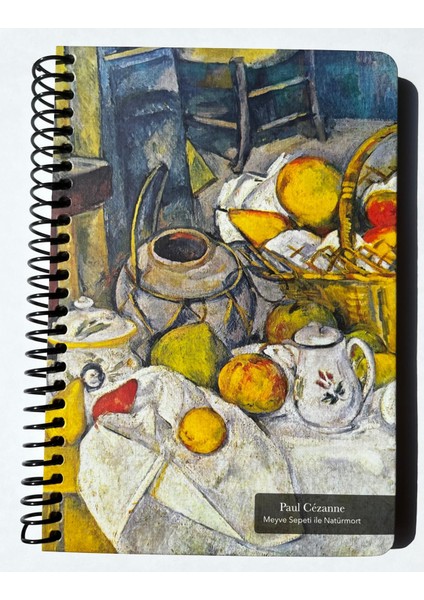 Tuval Serisi Kareli Defter, Spiralli, Sert Kapaklı (Ön Kapak Görseli; Meyve Sepeti ile Natürmort) 16 x 23 Cm, 100 Yaprak