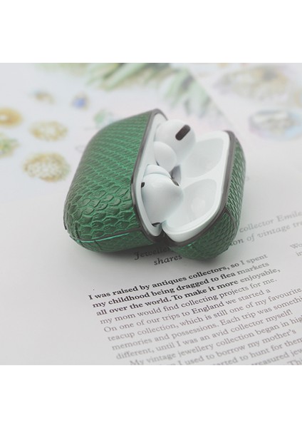 Apple Airpods Pro için Kaybolmaya Karşı Kancalı Yılan Derisi Dokulu Pu Deri Kulaklık Kılıfı (Yurt Dışından)