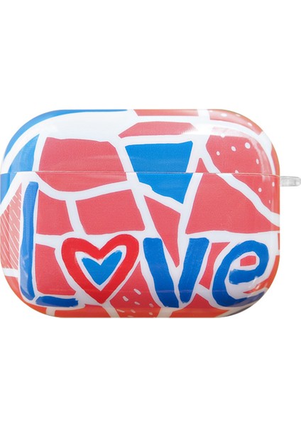 Apple Airpods Pro için Şık Desen Imd Koruyucu Darbeye Dayanıklı Tpu Renk Blokları Aşk Kulaklık Kılıfı (Yurt Dışından)