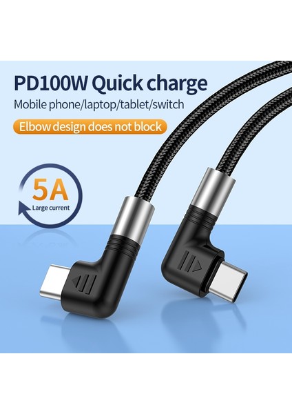 iPhone 15 Serisi Için A9 3m Naylon Örgülü 480MBPS Usb-C Veri Kablosu Çift Dirsek Başlıkları 5A 100W Hızlı Tip-C Şarj Kablosu (Yurt Dışından)