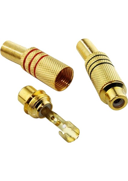 Starkpro ST-2020 Rca Dişi Tos Metal Yaylı Gold 3 Çizgili 2 Li Jack Fiş [1 Kırmızı 1 Siyah]