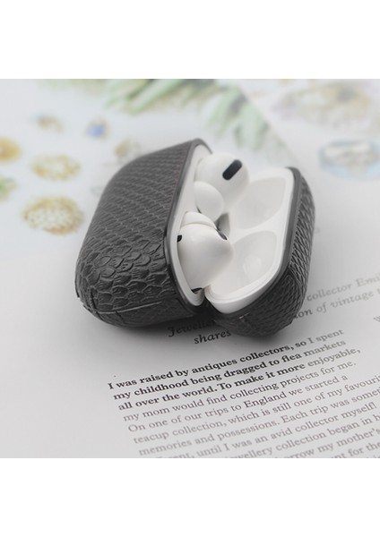 Apple Airpods Pro için Kaybolmaya Karşı Kancalı Yılan Derisi Dokulu Pu Deri Kulaklık Kılıfı (Yurt Dışından)