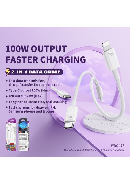 Serisi Type-C'den Type-C'ye + Ip Veri Kablosu 100W Hızlı Şarj Kablosu (Yurt Dışından)