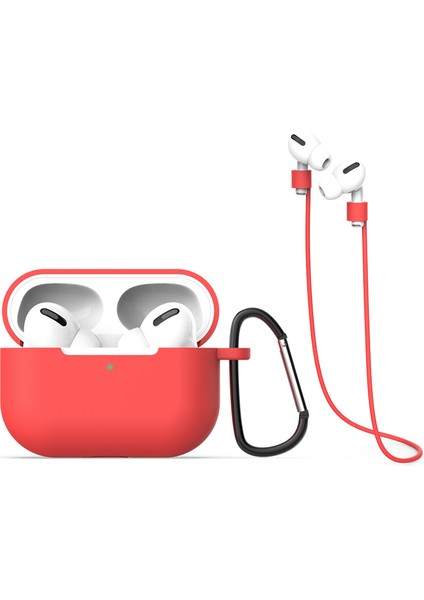 Airpods Pro Red için Silikon + Kordonu + Taşınabilir Kanca Kulaklık Kılıfı (Yurt Dışından)