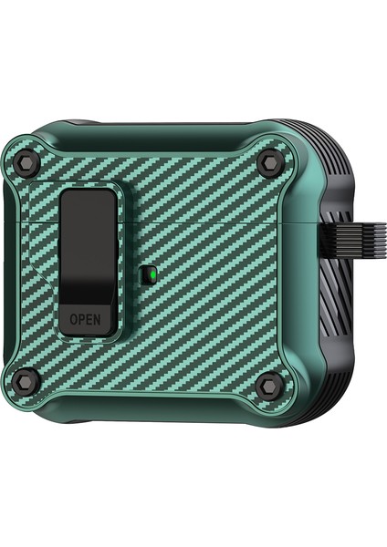 Apple Airpods 3 için Karbon Fiber Doku Manyetik Otomatik Kilit Tpu Kulaklık Kılıfı (Yurt Dışından)