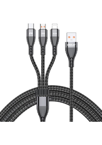 2 M 3'ü 1 Arada Usb'den Ip'ye/tip-C/mikro USB Kablosu Cep Telefonu Kablosu, 6A Hızlı Şarj Kablosu-Siyah (Yurt Dışından)