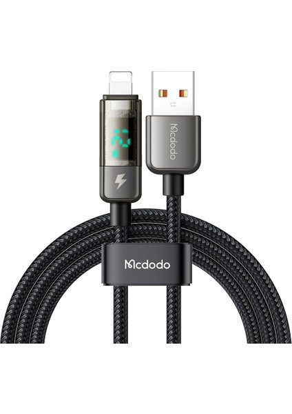 1,2 M Dijital Ekranlı Otomatik Kapanma Usb-A'dan Lightning'e Şeffaf Veri Kablosu-Siyah (Yurt Dışından)