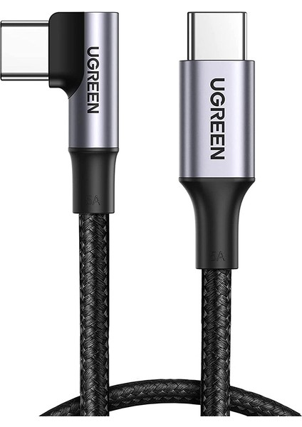 iPhone 15 Serisi Için 1 M 100 W Pd Hızlı Şarj Kablosu Örgülü USB C Veri Kablosu Tip-C Erkek-Tip-C Erkek 90 Derece Dirsek Kablosu (Yurt Dışından)