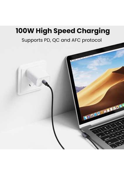 iPhone 15 Serisi Için 1 M 100 W Pd Hızlı Şarj Kablosu Örgülü USB C Veri Kablosu Tip-C Erkek-Tip-C Erkek 90 Derece Dirsek Kablosu (Yurt Dışından)