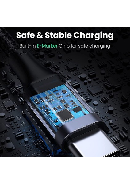 iPhone 15 Serisi Için 1 M 100 W Pd Hızlı Şarj Kablosu Örgülü USB C Veri Kablosu Tip-C Erkek-Tip-C Erkek 90 Derece Dirsek Kablosu (Yurt Dışından)
