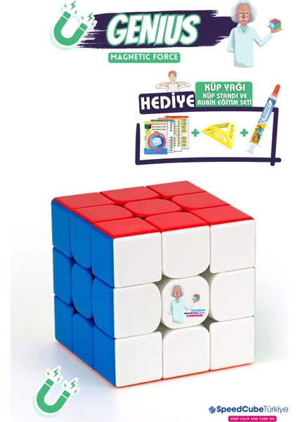 Genius 3x3 Profesyonel Manyetik Mıknatıslı Rubik Küp Akıl Küpü Zeka Küpü Speedcube Eğitici