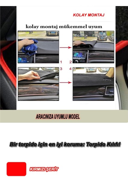 Renault Clıo Alıze 3D Torpido Koruma Kılıfı - Ön Göğüs Kaplama - Kırmızı Şerit