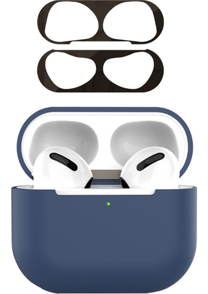 Apple Airpods 3 için Kutusu Silikon Şok Emici Metal Toz Geçirmez Etiket Seti Gece Yarısı + Kulaklık Kılıfı (Yurt Dışından)