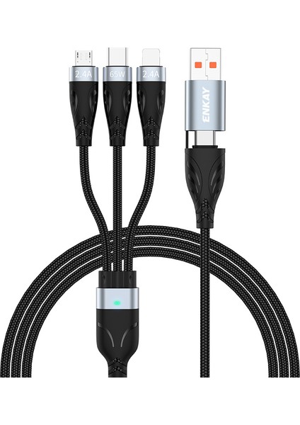 5'i 1 Arada 65W Göstergeli Hızlı Şarj Kablosu Usb/type-C-Type-C/lightning/mikro USB Naylon Örgülü Şarj Kablosu 1,2 M (Yurt Dışından)
