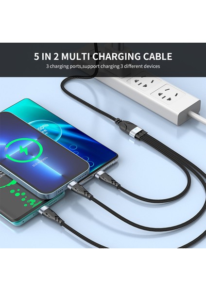 5'i 1 Arada 65W Göstergeli Hızlı Şarj Kablosu Usb/type-C-Type-C/lightning/mikro USB Naylon Örgülü Şarj Kablosu 1,2 M (Yurt Dışından)